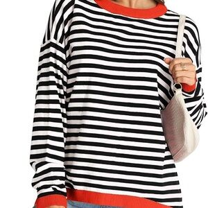 Wulful Striped Long Sleeve Tee with Red Highlights
